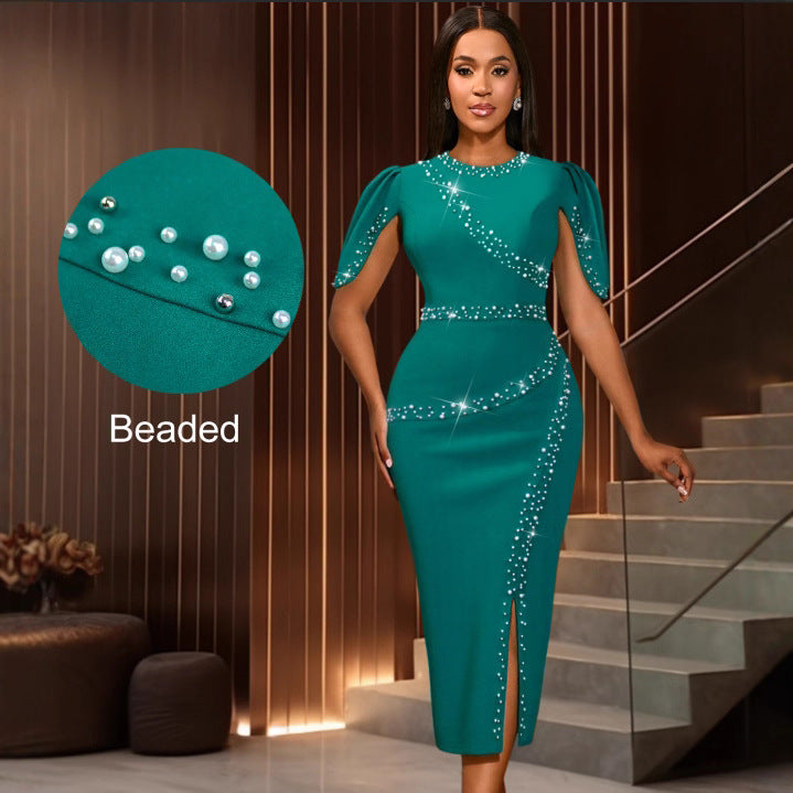 Elegantes Glitzer Abendkleid für Damen mit stilvollem Schlitz. Perfekt für Galas, Bälle und besondere festliche Anlässe.