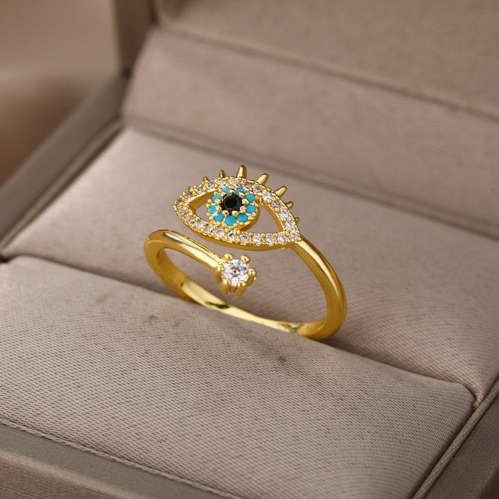 Detaillierter Teufelsauge Ring aus Silber, verstellbar, als Schutzsymbol und Glücksbringer für Damen & Herren.