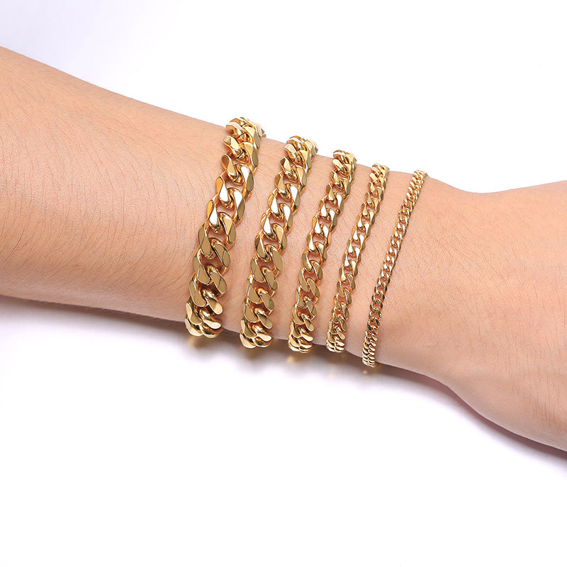 Hochglanz-Edelstahl-Panzerkettenarmband, unisex, Gold-Ton, für besondere Looks.