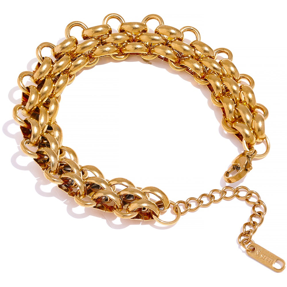 Elegantes goldfarbenes Damenarmband aus Edelstahl, verstellbar für perfekten Sitz. Ein stilvolles Accessoire.