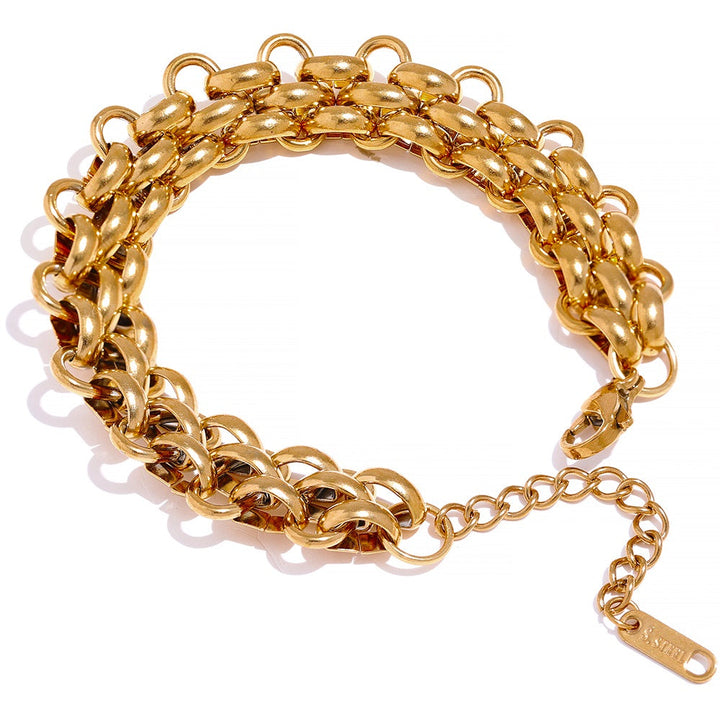 Elegantes goldfarbenes Damenarmband aus Edelstahl, verstellbar für perfekten Sitz. Ein stilvolles Accessoire.