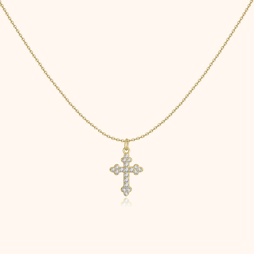 Elegante Damen Kreuz-Halskette aus Sterlingsilber mit funkelnden Zirkonia-Steinen. Stilvoller Schmuck.