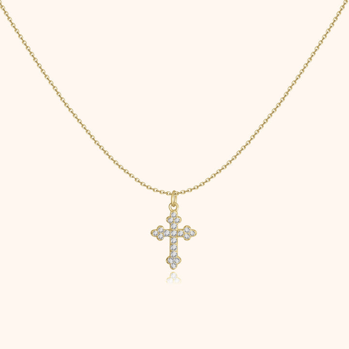 Elegante Damen Kreuz-Halskette aus Sterlingsilber mit funkelnden Zirkonia-Steinen. Stilvoller Schmuck.