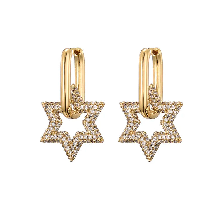 Elegante Damen Stern-Kristall-Creolen mit Zirkonia, perfekter glamouröser Ohrschmuck für besondere Anlässe.