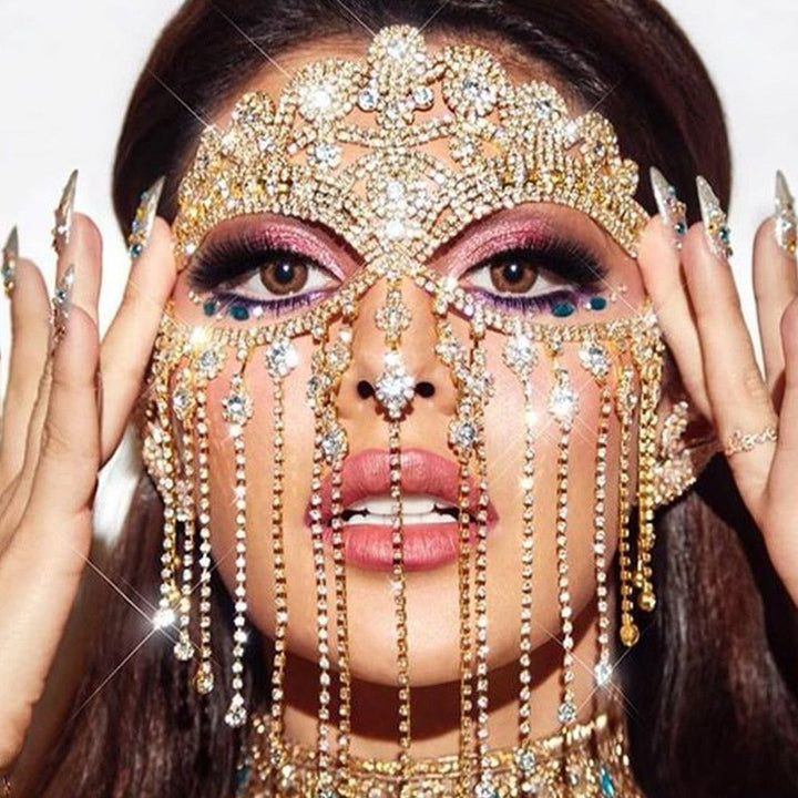 Elegante Strass Quasten Maske, glänzender Schleier Gesichtsschmuck, ideal für festliche Anlässe & Bälle.