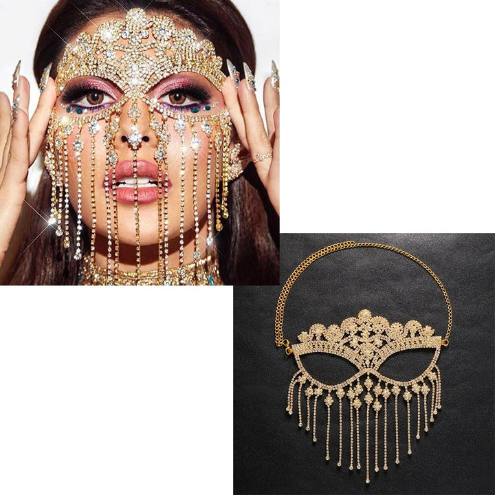 Funkelnde Schleier Maske mit Strass & Quasten, eleganter Unisex Gesichtsschmuck für Maskerade Partys.