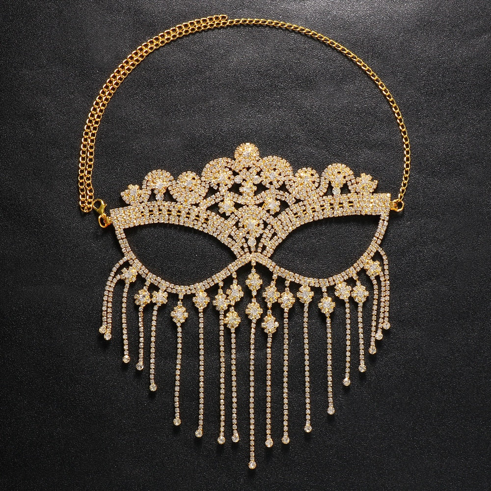 Opulente Schleier Maske, glänzender Strass Gesichtsschmuck mit Quasten, perfekt für Maskerade Feiern.