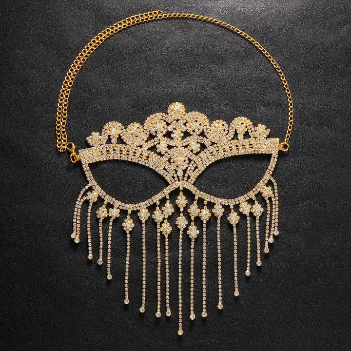 Opulente Schleier Maske, glänzender Strass Gesichtsschmuck mit Quasten, perfekt für Maskerade Feiern.