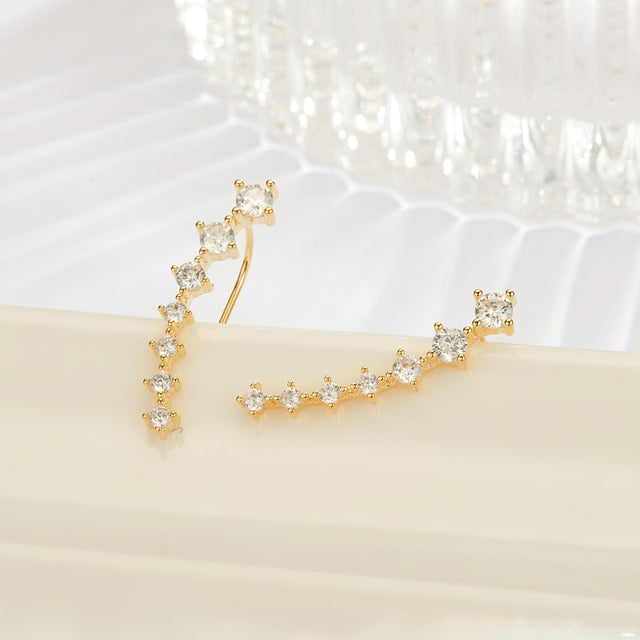 Detailansicht glitzernder Zirkon-Ohrstecker aus Sterling Silber für Damen, Push-Back.