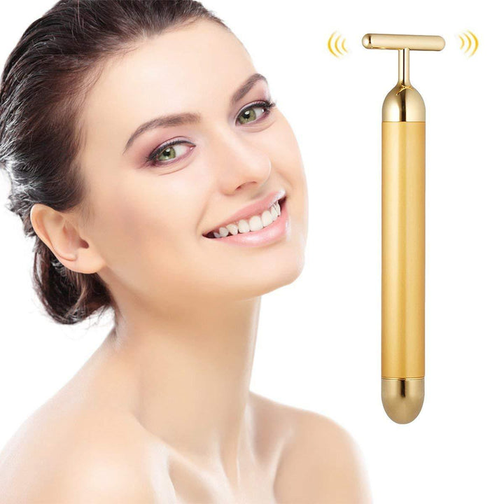 Goldener T-Bar Gesichtsmassager für straffe, strahlende Haut, Anti-Aging & Hautstraffung.