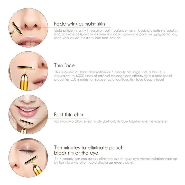 T-Bar Gold Massager: Entspannende Vibrationsmassage für ein jüngeres, strahlendes Gesicht.