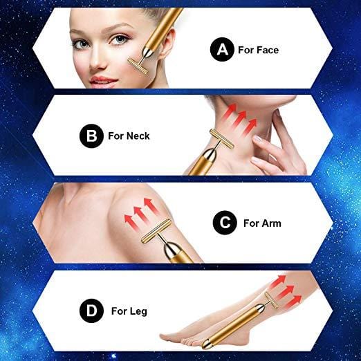 Professioneller Gold T-Bar Massager für Damen, zur Verbesserung der Hautelastizität.