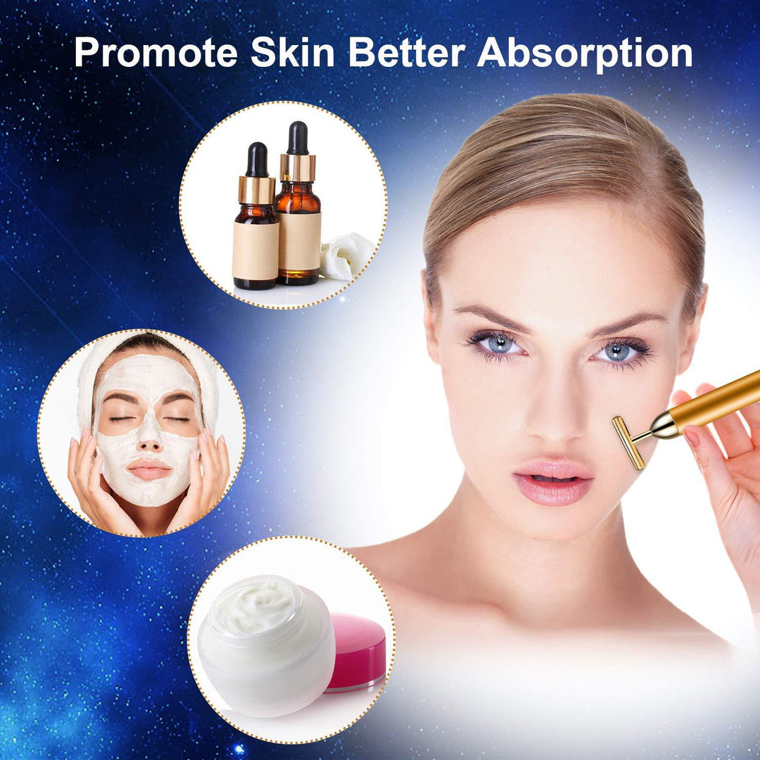 Effektiver goldener T-Bar Gesichtsmassager, unterstützt Kollagenproduktion für festere Haut.