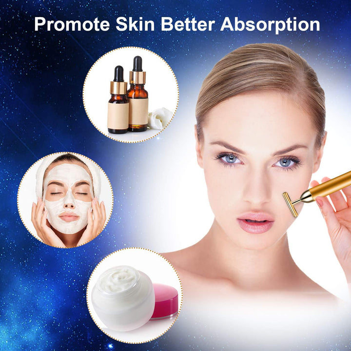 Effektiver goldener T-Bar Gesichtsmassager, unterstützt Kollagenproduktion für festere Haut.