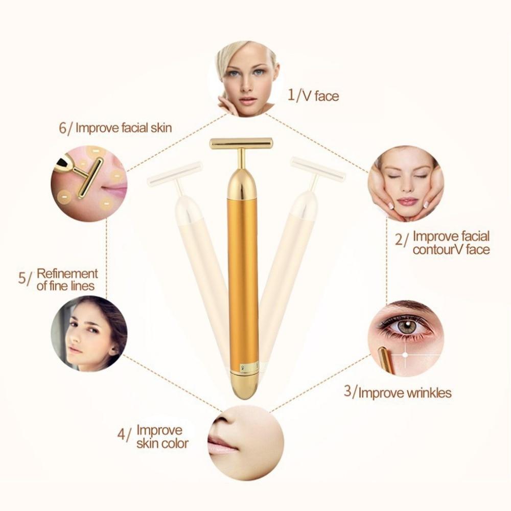 Gesichtsmassager T-Bar Gold: Effektive Vibrationsmassage für straffe Haut und Anti-Aging.
