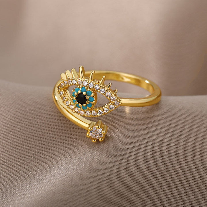 Unisex Teufel-Augen-Ring aus Silber-Edelstahl am Finger, verstellbarer Schutzschmuck & Talisman für Glück.