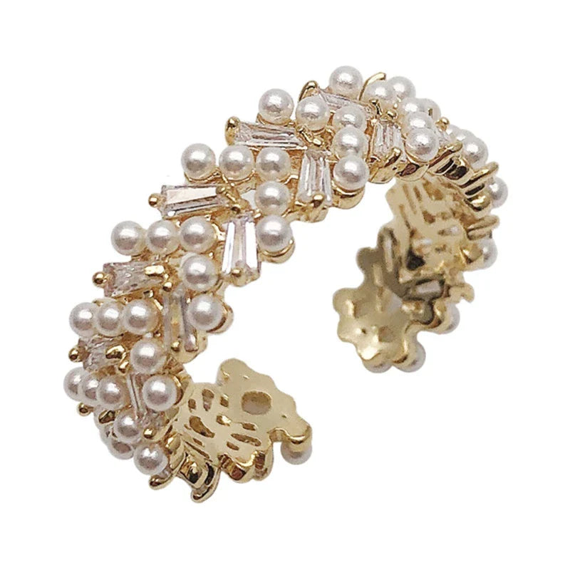 Zeitloser verstellbarer Perlenring für Damen; vielseitiger und eleganter Schmuck, perfekt als Geschenk.