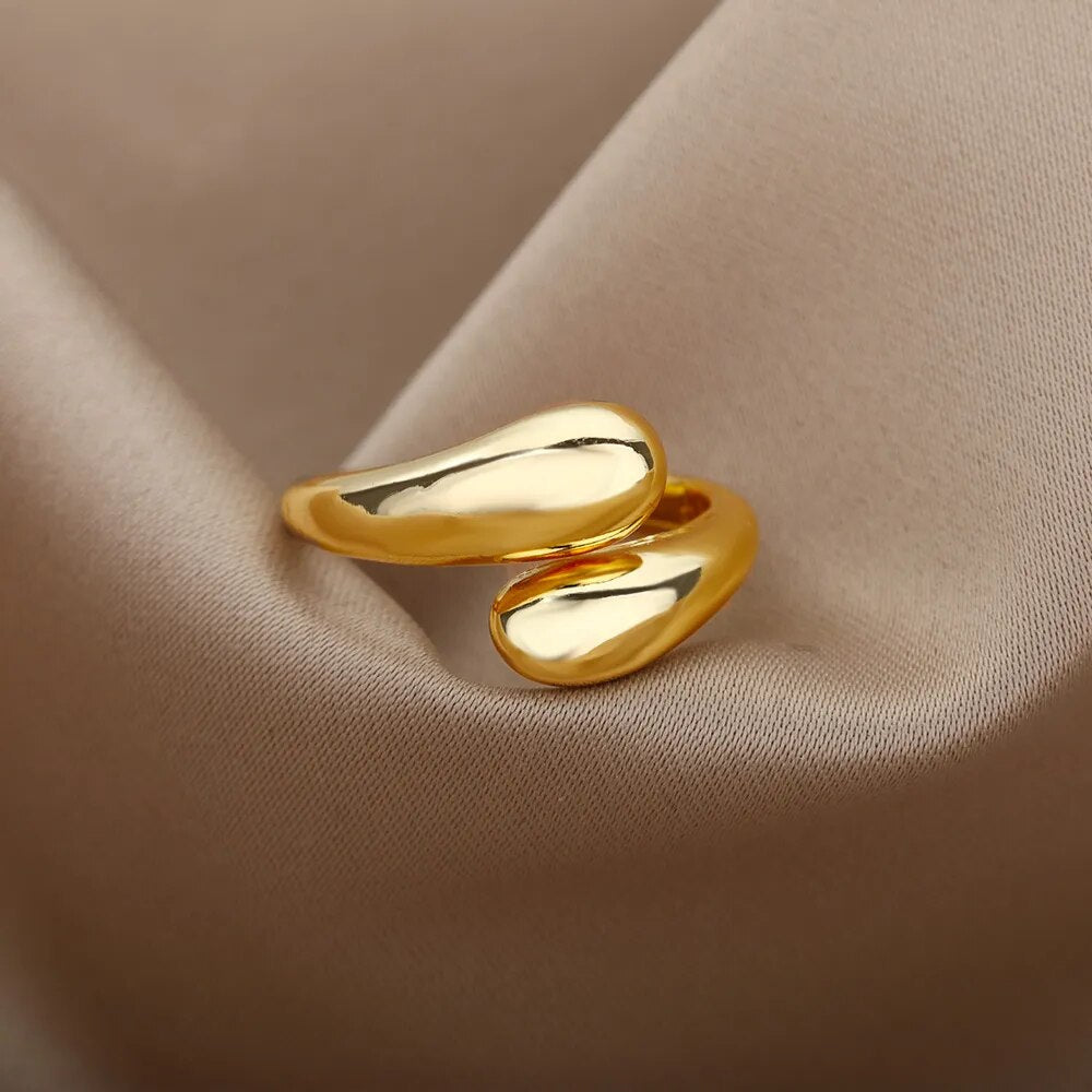Moderner Damen-Perlenring in Gold mit doppelten Perlen. Verstellbarer offener Goldring aus Edelstahl für jeden Anlass.