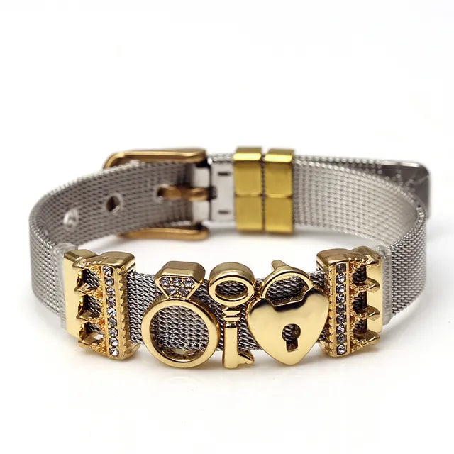 Damen-Armband mit glänzendem Mesh-Gewebe, zweifarbiges Design.
