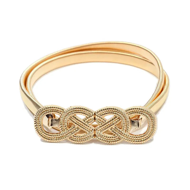Eleganter Damen Metallgürtel mit Wolken-Doppelschnalle in Gold. Modernes Fashion-Accessoire für die Taille.
