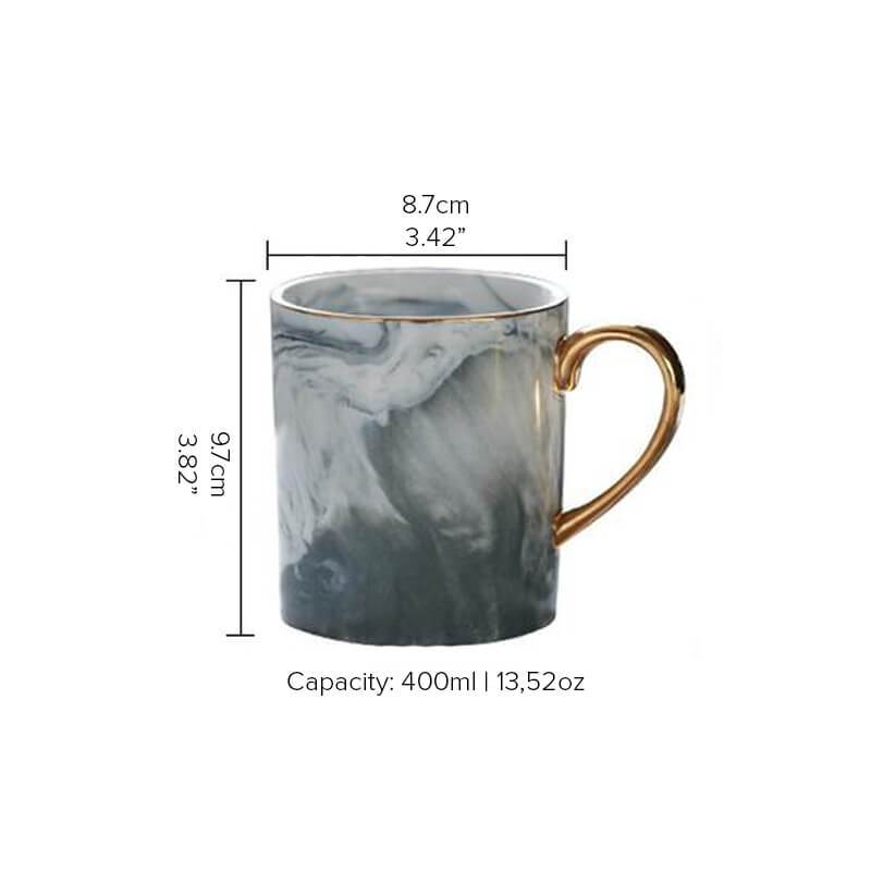 Hochwertige goldrandige Keramik Kaffeetasse mit Marmor-Design, ideal als edles Geschirr.