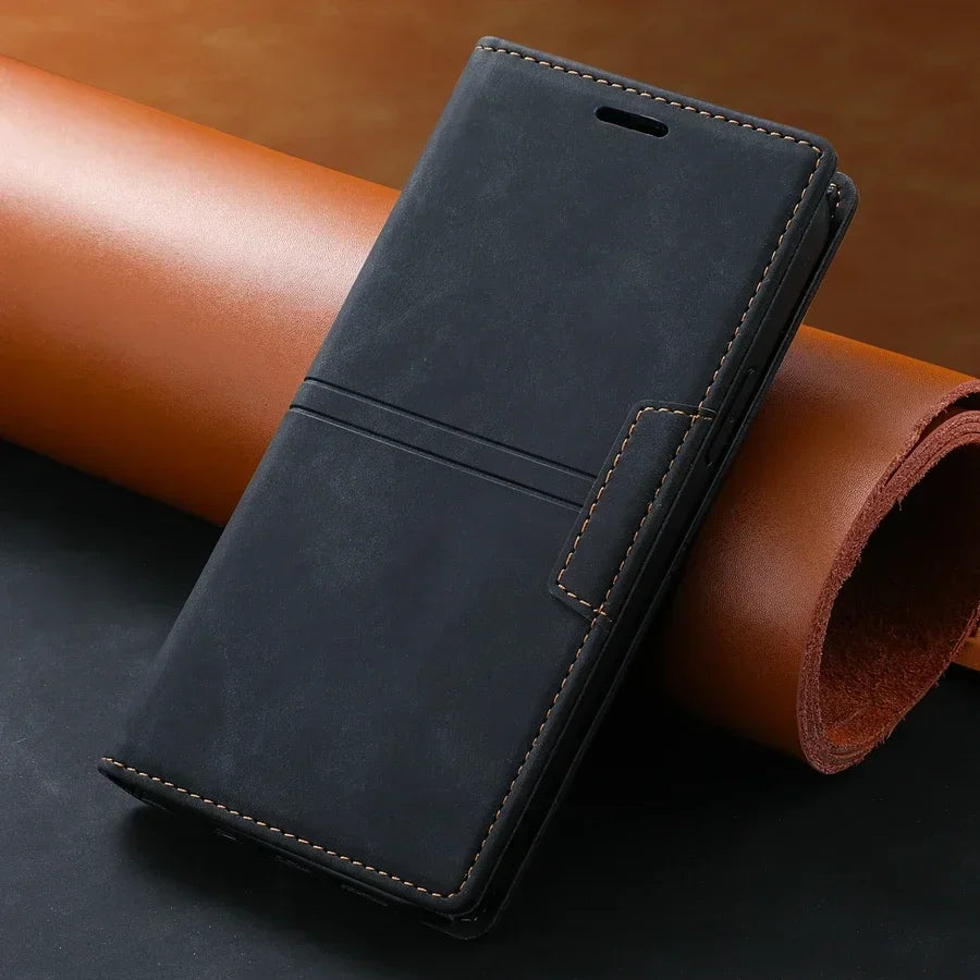 Google Pixel Leder-Wallet-Hülle für Pixel 8, 7, 6. Elegantes Flip-Case mit Schutz & Magnetverschluss.