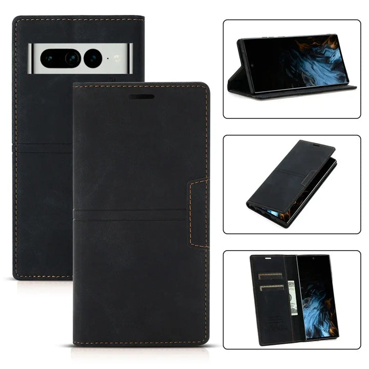 Hochwertige Leder-Schutzhülle für Google Pixel Modelle. Robustes Wallet-Case bietet umfassenden Handyschutz.