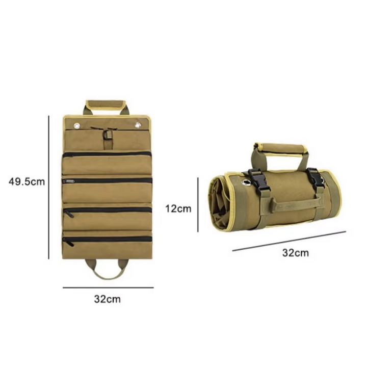 Handwerker mit robuster Werkzeug Rolltasche, mobil & bequem transportierbare Werkzeugaufbewahrung.