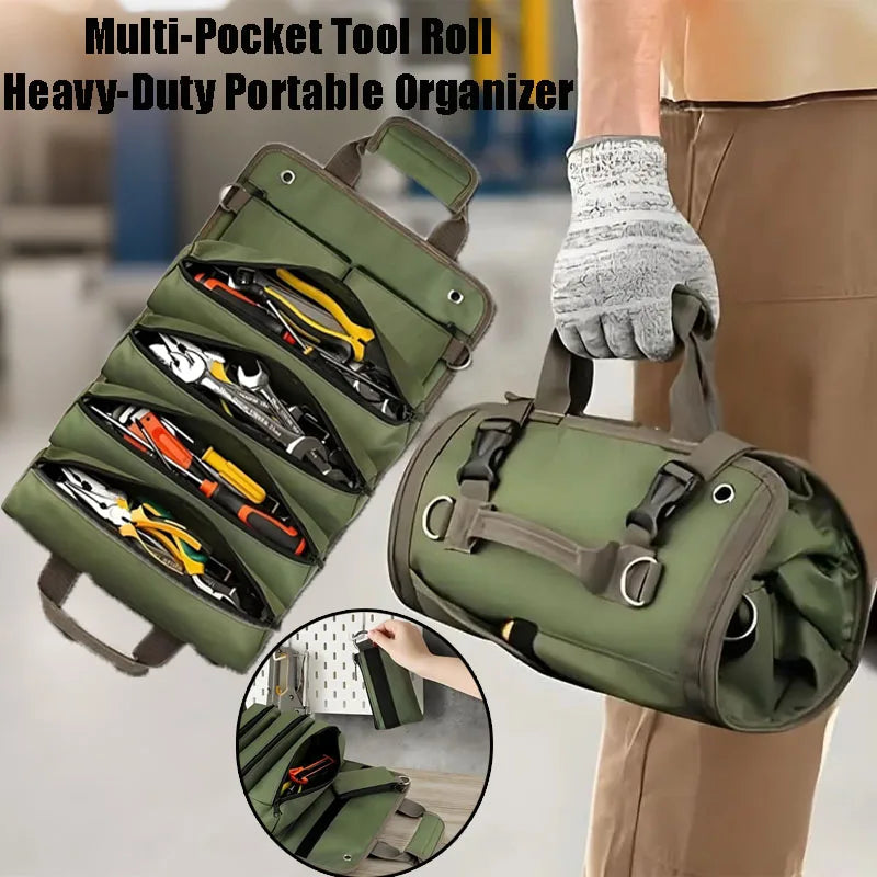 Khaki Werkzeug Rolltasche für Heimwerker und Profis, idealer Werkzeug Organizer für unterwegs.