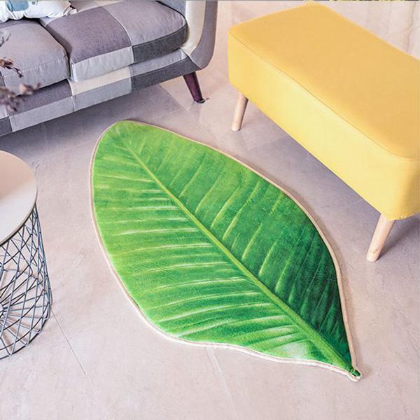 Grüner Blatteppich, naturgetreues Design. Rutschfester Flanell-Teppich für Badezimmer, Wohnzimmer, Schlafzimmer.