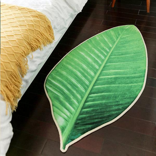 Dekorativer grüner Blatteppich, realistisches Blatt-Design. Weicher Flanell, ideal für Wohn- & Schlafzimmer.