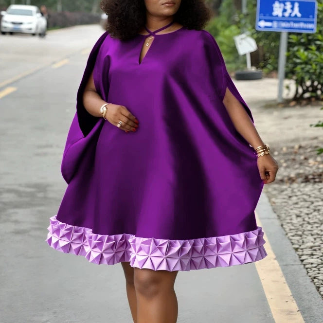 Vielseitiges grünes Damenkleid mit Kurzarm und Rüschensaum, bequem und stilvoll für jeden Anlass.