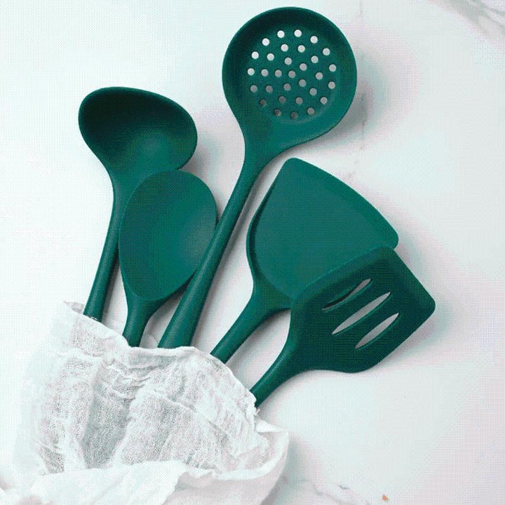 Hochwertiges grünes Silikon Küchenhelfer-Set, BPA-frei & pfannenschonend, langlebig für moderne Küchen.