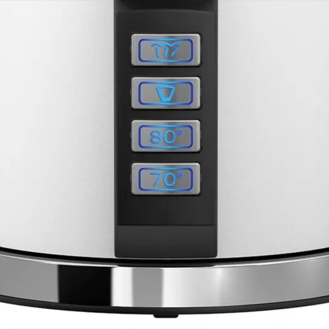 Vielseitiger Wasserkocher mit exakter Temperaturwahl, perfekt für Tee und Kaffee, 1.2 Liter Volumen.