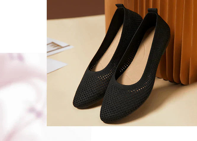 Damen Alltagsballerinas in Grau, bequeme orthopädische Schuhe für langes Stehen.