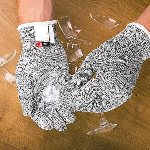 Robuste Schnittschutzhandschuhe EN388, Grad 5, grau, ideal für Küche, Garten & Heimwerker.