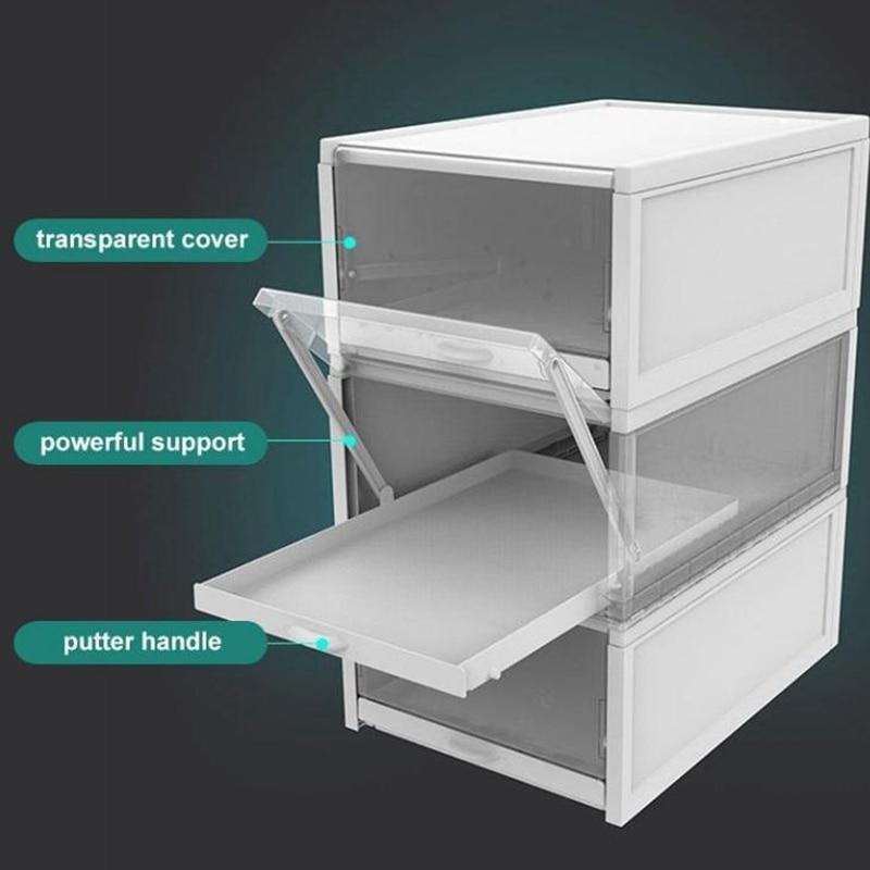 Schuhe in transparenter Schubladenbox, gut sichtbar und ordentlich verstaut. Praktischer Schuh-Organizer.