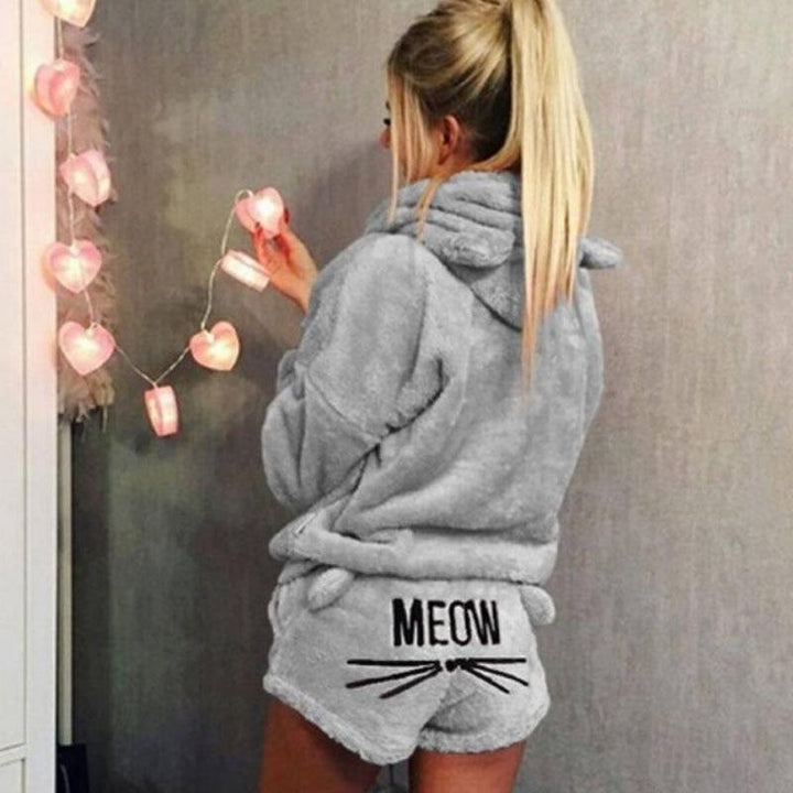 Niedliches Damen Katzen Strampler Pyjama Set, warm & komfortabel, für entspannte Stunden zuhause oder als Loungewear.