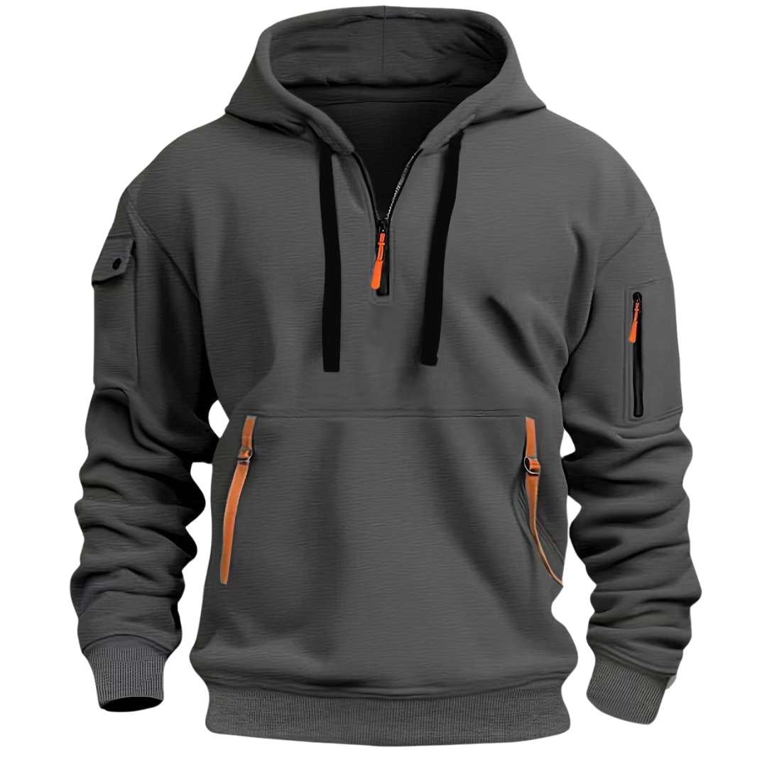 Stilvoller Herren-Hoodie mit Kapuze, perfekt als Freizeitkleidung für entspannte Tage oder Sport.