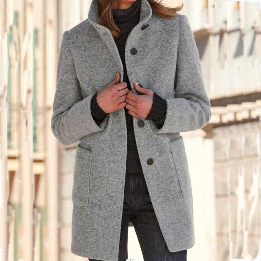 Warmer Damen-Wintermantel, klassisch geschnitten, mit stilvollem Knopfverschluss für Outdoor & Business Casual.