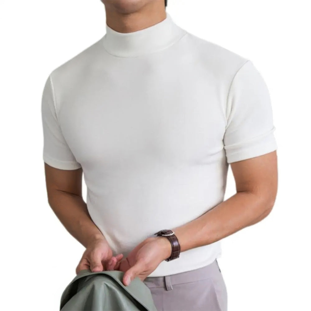 Graues Herren Kurzarm Rollkragenshirt, atmungsaktiv & bequem, ideal für Freizeit und moderne Business-Outfits.