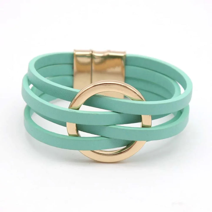 Mehrschichtiges Lederarmband für Damen & Herren, O-Design, mit elegantem Magnetverschluss. Boho-Chic Armkette.
