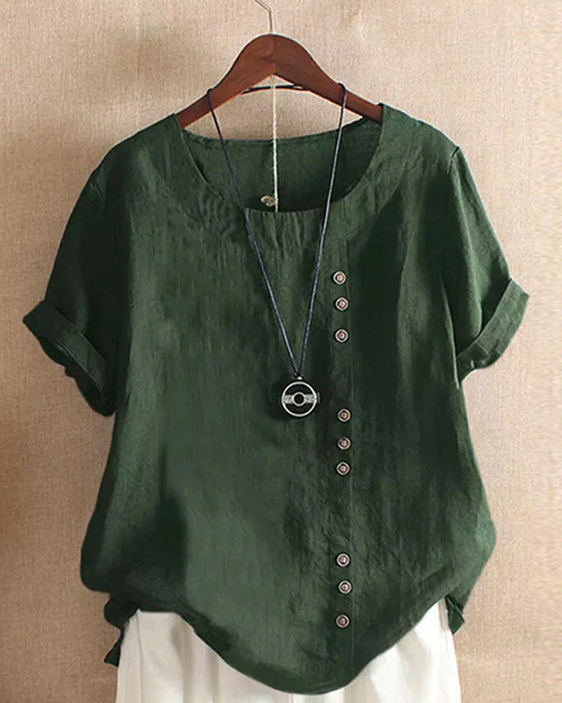 Komfortables Damen T-Shirt mit Rundhalsausschnitt & Kurzarm. Unifarbenes Basic für entspannte Sommermode.