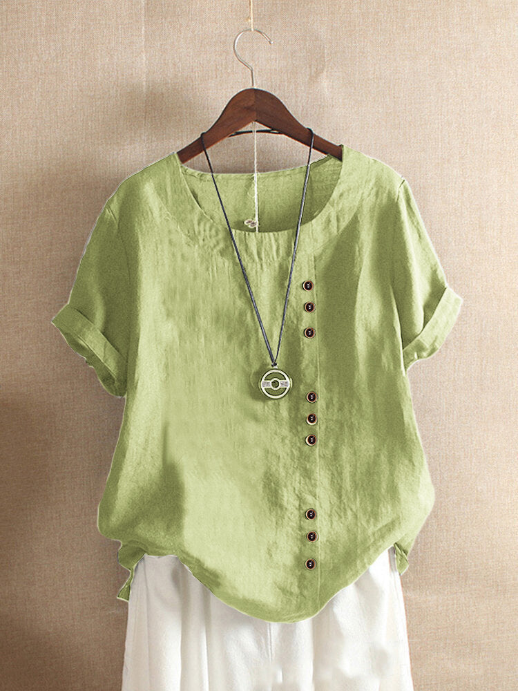 Modernes Damen Kurzarm T-Shirt in Unifarbe. Rundhalsausschnitt, ideal für sommerliche Freizeit-Outfits.