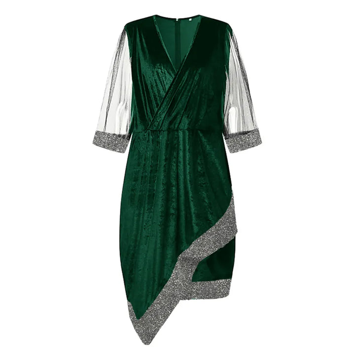 Schmeichelhaftes Abendkleid für Curvy Damen; elegantes Langarmkleid in Übergröße.