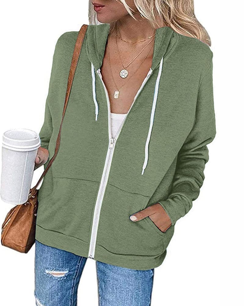 Damen Reißverschluss-Kapuzenjacke, komfortable Freizeitmode für einen entspannten Stil.