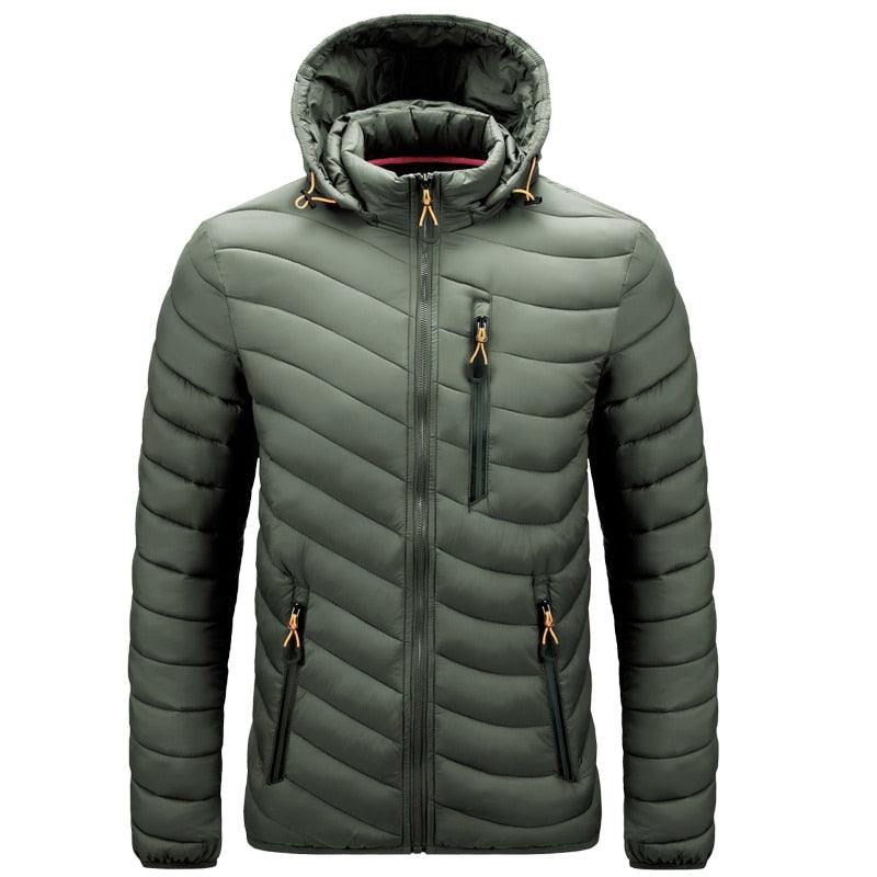 Warme Herren Kapuzen-Pufferjacke, ideal für Outdoor, schützt stilvoll vor Kälte, essentielle Herrenbekleidung.