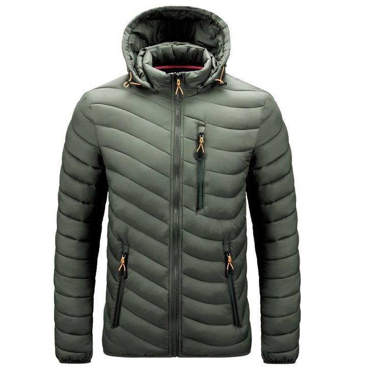 Warme Herren Kapuzen-Pufferjacke, ideal für Outdoor, schützt stilvoll vor Kälte, essentielle Herrenbekleidung.