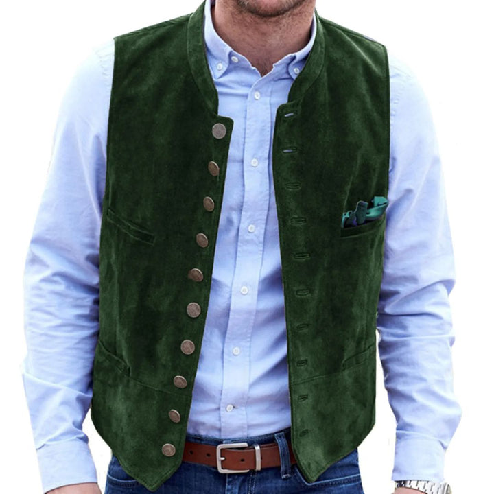Graue Herrenweste im Trachtenstil. Ideal für Oktoberfest, festliche Kleidung & Vintage-Look.