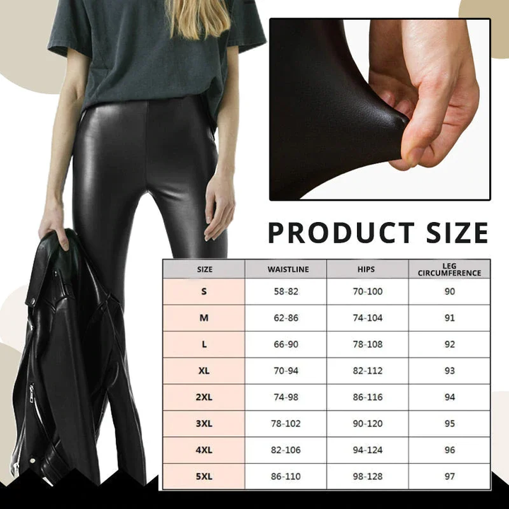Vielseitige schwarze Damen Leder-Leggings, hoher Bund, gefüttert. Ideal für Alltag & elegante Winter-Looks.